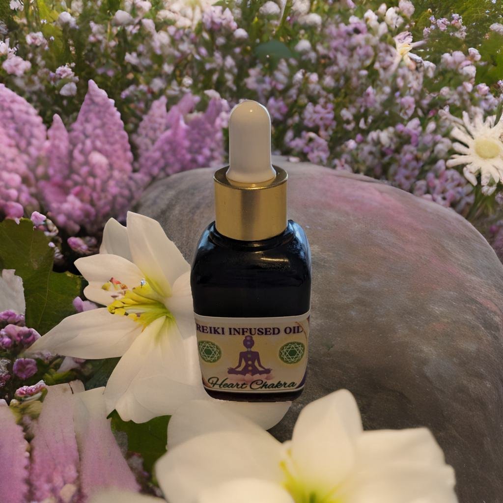 Reiki Infused 1 oz Dropper Bottle Oils with Crystals