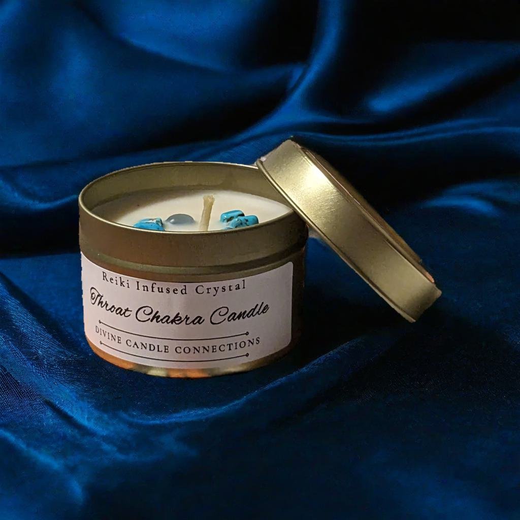 Reiki-Infused Turquoise & Spearmint Throat Chakra Candle: Illuminate Your Authentic Voice