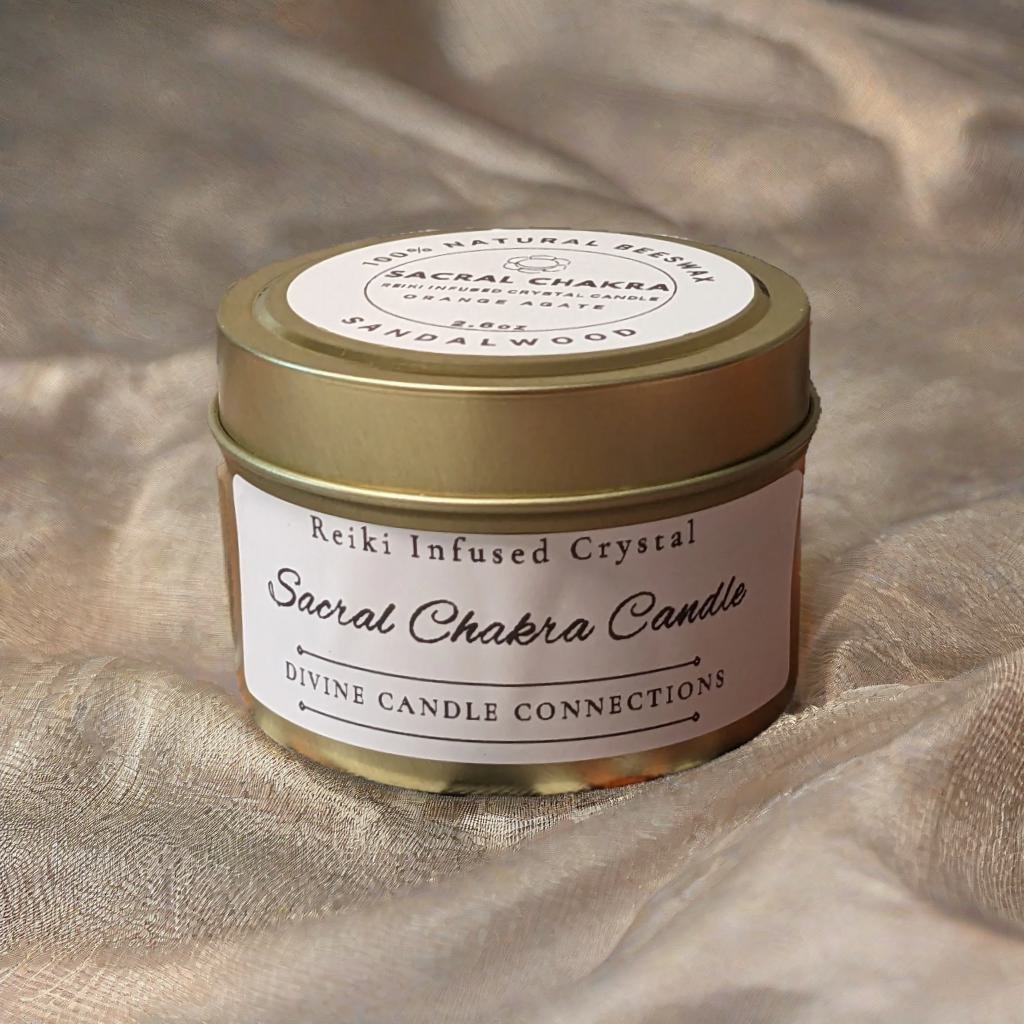 Reiki-Infused Orange Agate & Sandalwood Sacral Chakra Candle: Ignite Your Creative Flow