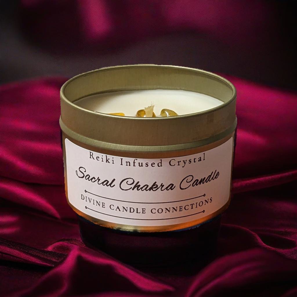 Reiki-Infused Orange Agate & Sandalwood Sacral Chakra Candle: Ignite Your Creative Flow