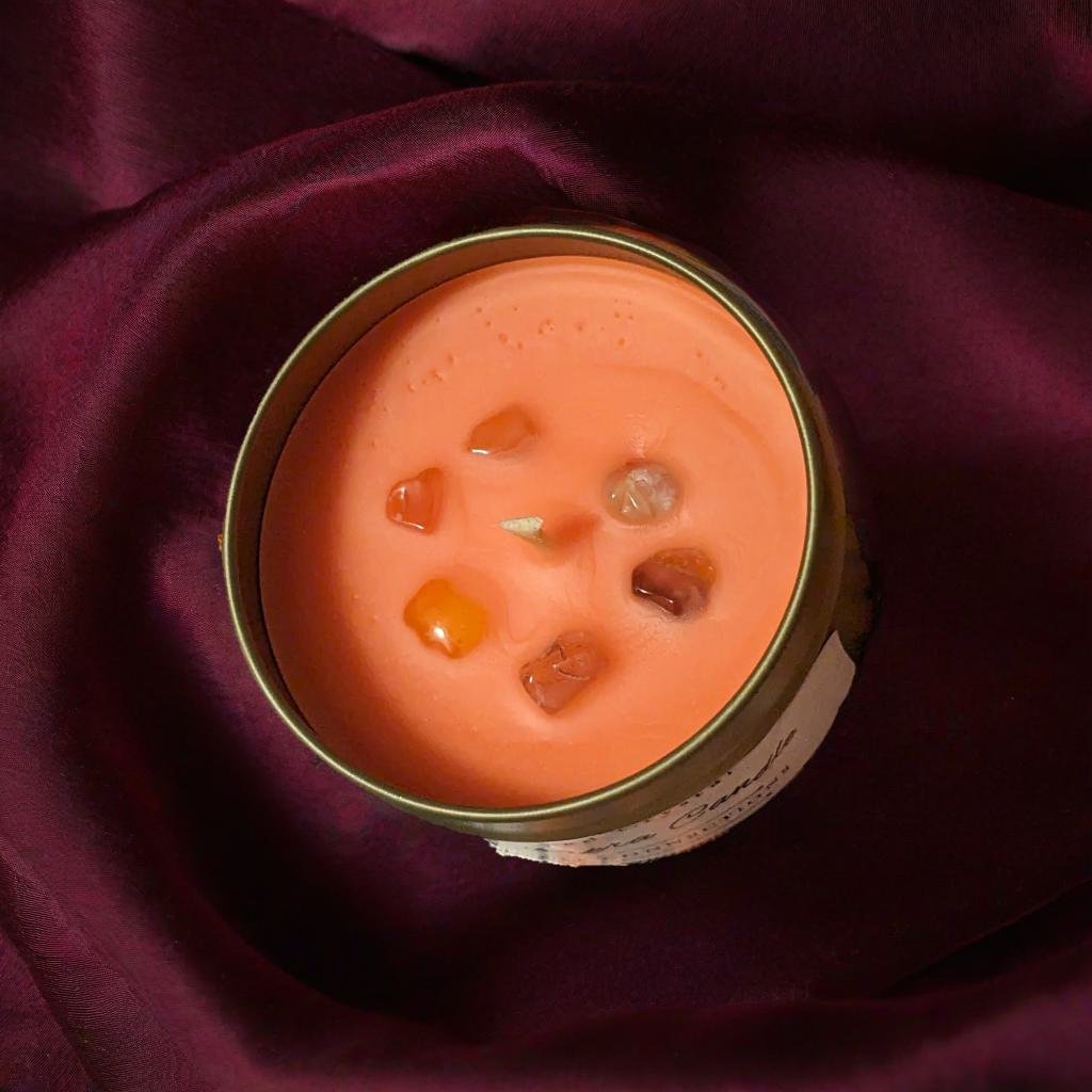 Reiki-Infused Orange Agate & Sandalwood Sacral Chakra Candle: Ignite Your Creative Flow